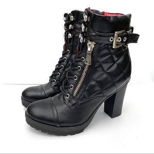 G BY GUESS Lace Up Heeled Combat Boots